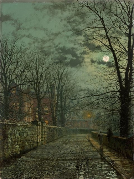 Descripción: https://upload.wikimedia.org/wikipedia/commons/0/0e/Street_after_the_Rain_in_the_Moonlight_by_John_Atkinson_Grimshaw.jpg